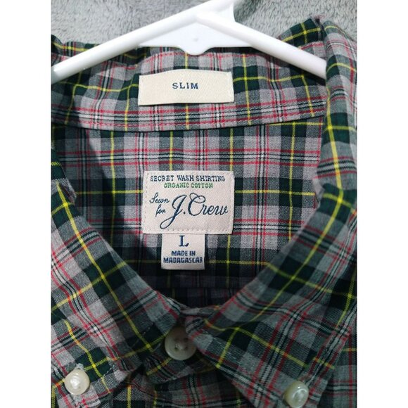 J CREW Shirt Mens Large Gray Plaid Secret Wash Organic Cotton Slim Fit Button - Picture 6 of 9